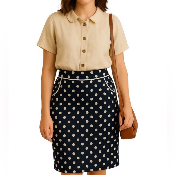 Vintage Eloquii Navy and White Polka Dot Pencil Skirt 50s/60s Retro - Picture 7 of 12